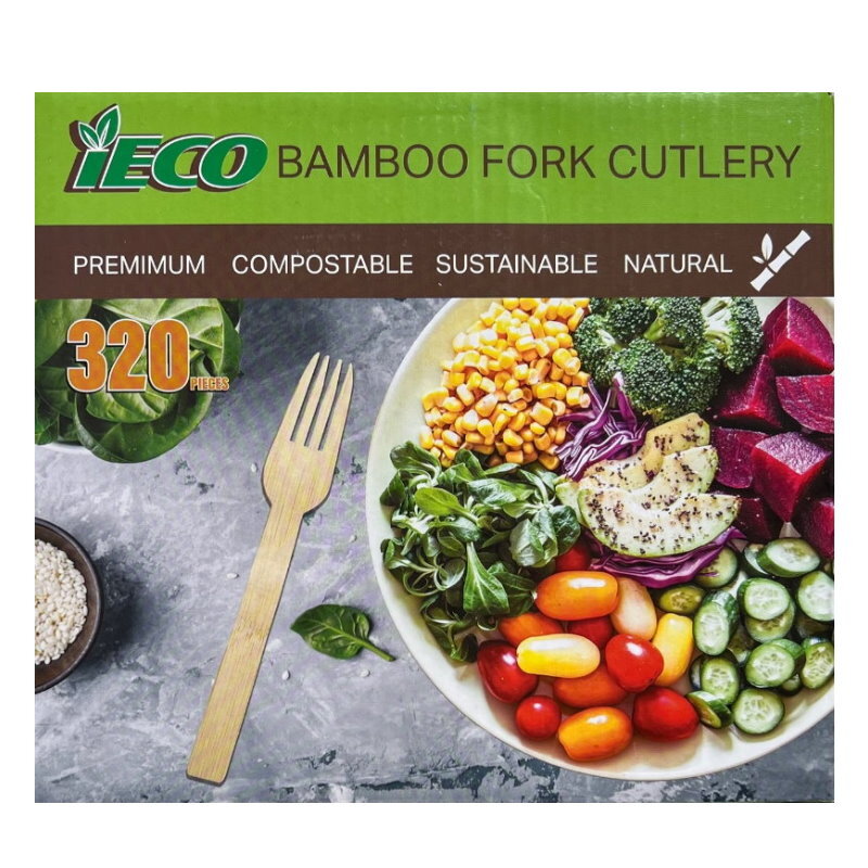iECO 320pcs Disposable 100% Bamboo Utensils Set - Fork or Spoon Cutlery Set
