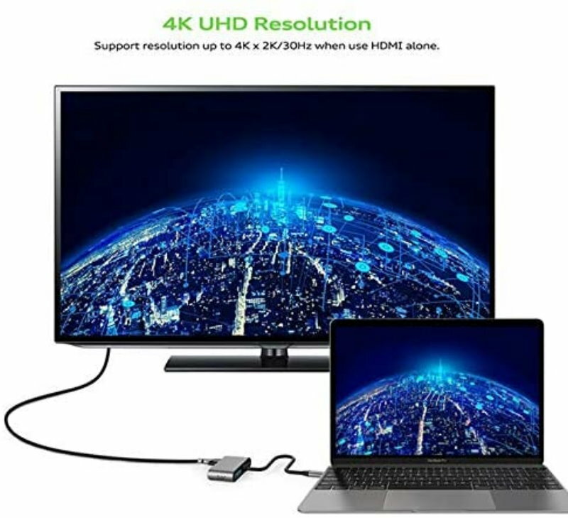 HYD-9837T 4-In-1 Type C USB Adapter Hub w/ HDMI, VGA, USB 3.0, PD 87W Charging