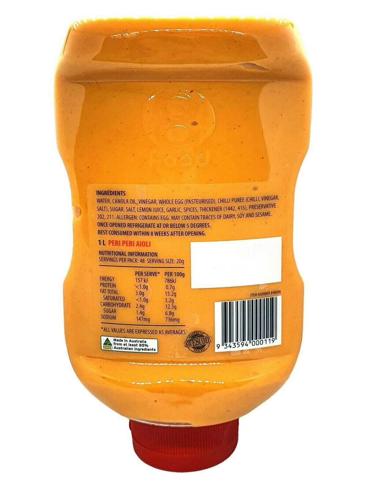 8Food Peri Peri Aioli Dressing Spicy Chili Mayo Dipping Sauce Australian Made 1L