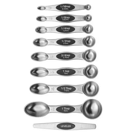 Stainless Steel Magnetic Measuring 6 x Cups & 8 x Spoons with Leveler 15 pcs Set