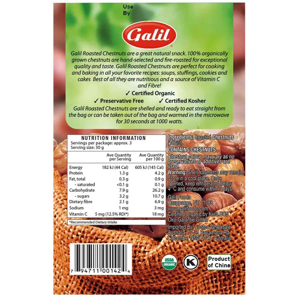 Organic Roasted Chestnuts 10x100g Shelled & Ready to Eat Snack Vegan Gluten Free