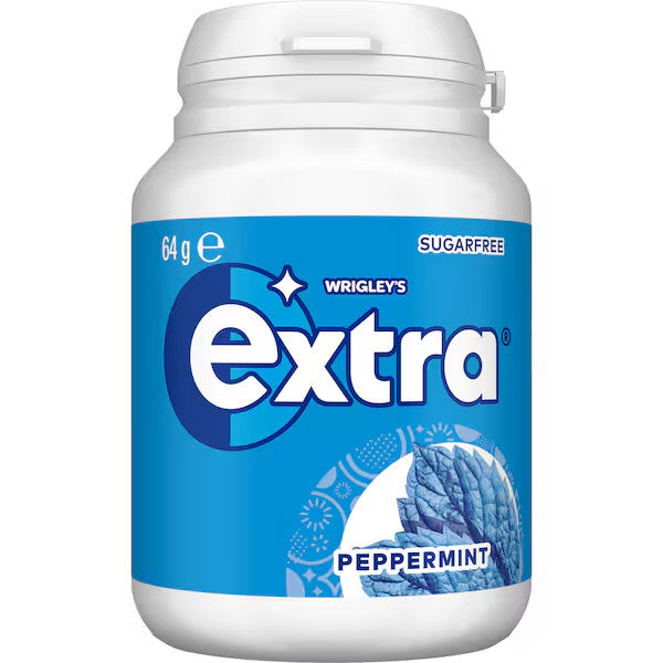 6 x 64g Bottle Wrigleys Extra Peppermint Sugarfree Chewing Gum Fresh Mint Breath