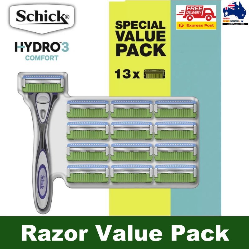 Schick Hydro 3 Comfort Razor for Men One Handle + 13 Refill Blades Cartridges