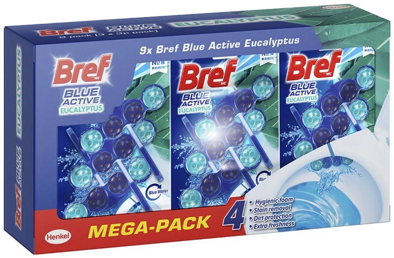 Bref 9-Pack Blue Active+ Eucalyptus Rim Block Toilet Cleaner 450g - Express Post