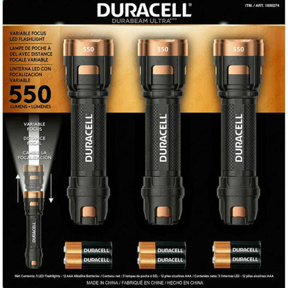 1 to 3-Pack Duracell Ultra 550 Lumens Aluminum LED Flashlight Batteries included
