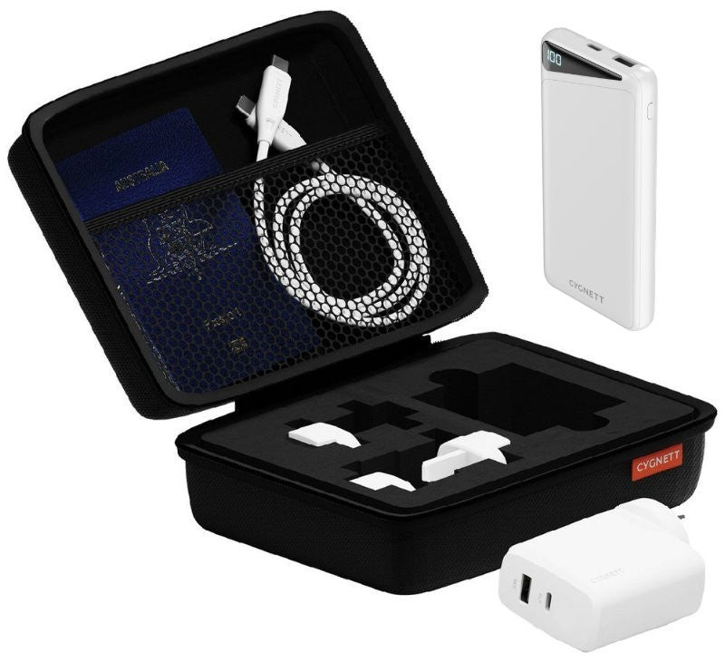 Cygnett PowerMaxx 33 Watt Travel Wall Charger Kit with 5000mAh Power Bank, Case