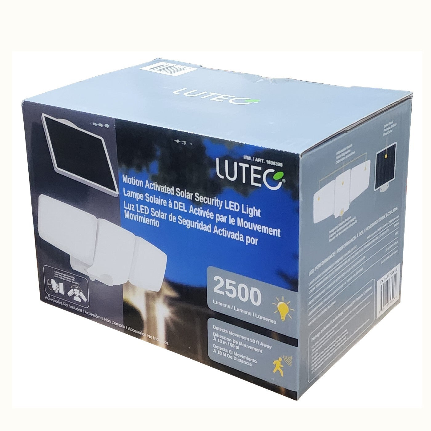Solar 3 Motion Sensor LED Security Floodlight 2500 Lumen Garden Outdoor Light