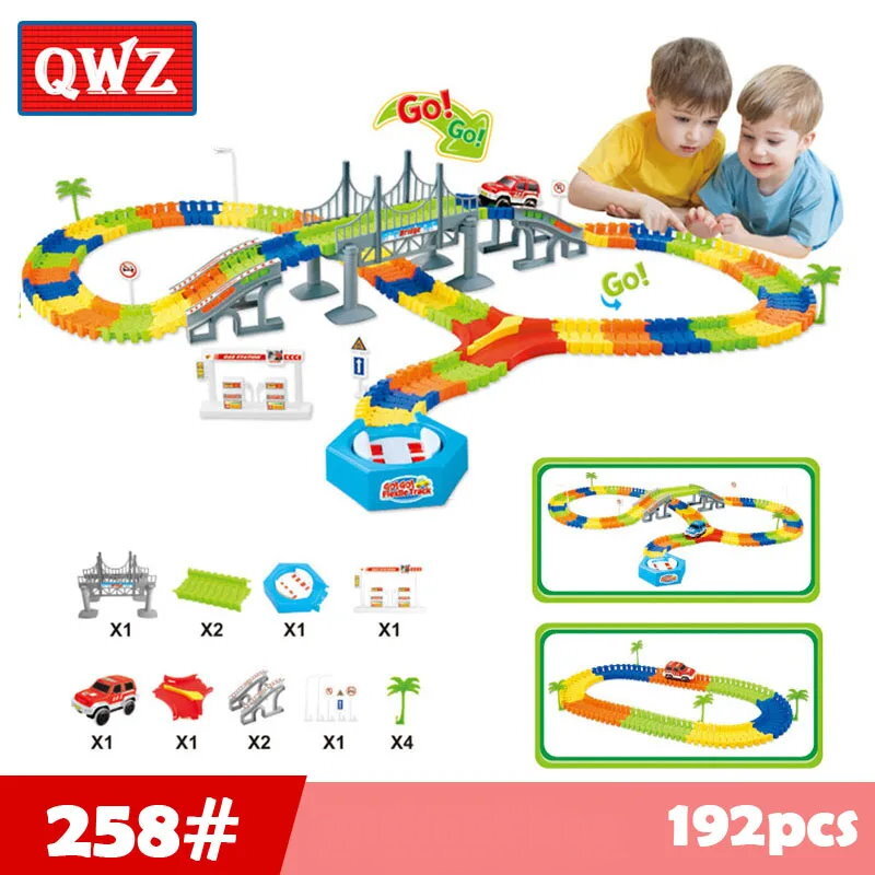QWZ Railway Magical Flexible Track Car Toy Set DIY Railway Road 28/96/192 Pieces