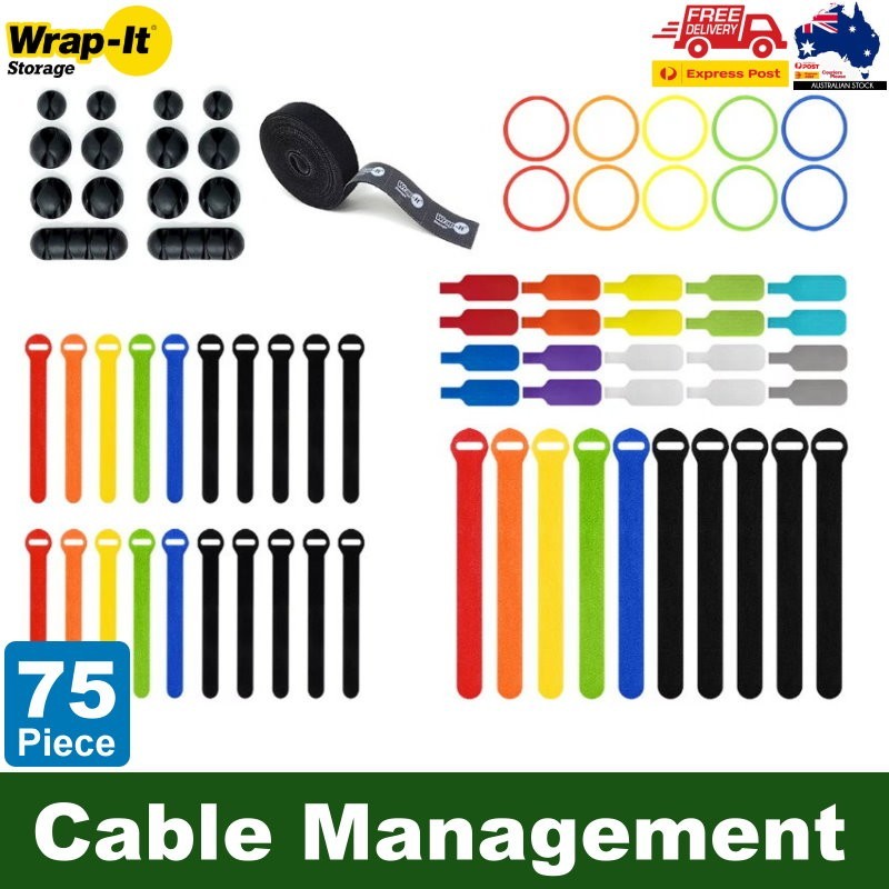 Wrap-It Storage 75 PCs Ultimate Cable Management Value Pack For Home, Office