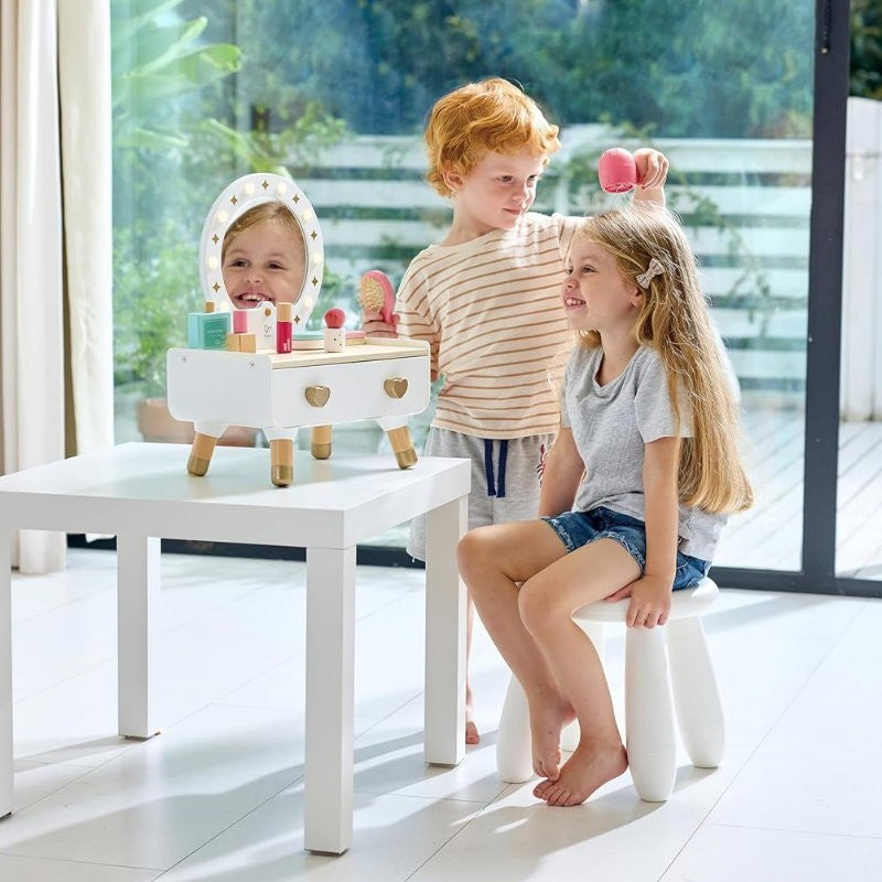 Hape 18 Pieces Kids' Sparkling Vanity Set Stylish Dressing Table Pretend Play