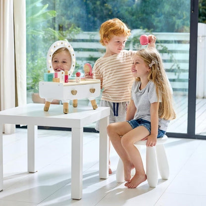 Hape 18 Pieces Kids' Sparkling Vanity Set Stylish Dressing Table Pretend Play