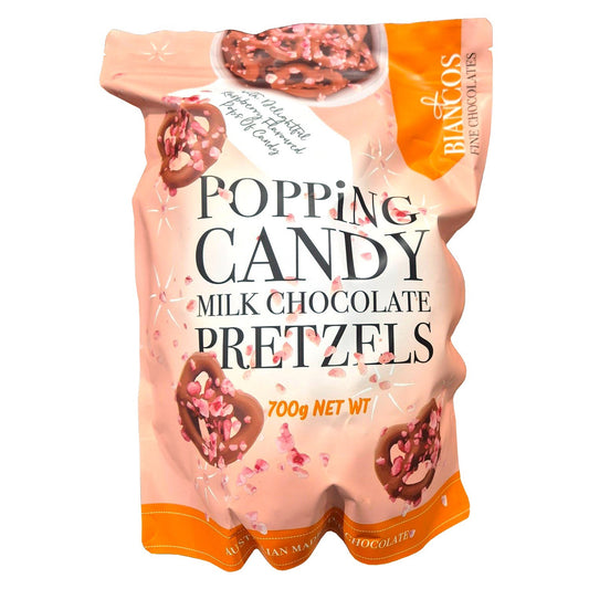 Biancos Popping Candy Milk Chocolate Pretzels Australian Made Limited 700g
