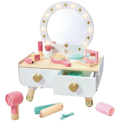 Hape 18 Pieces Kids' Sparkling Vanity Set Stylish Dressing Table Pretend Play
