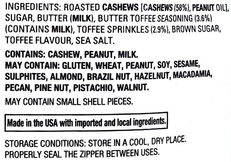 Butter Toffee Flavoured Roasted Cashews Kosher Healthy Sweet Snack 680g US Made