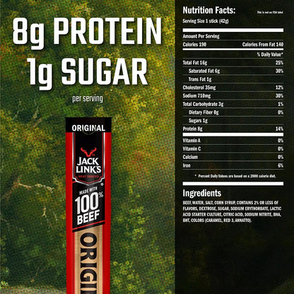 2 x Jack Link's Original Beef Jerky Sticks 288g High Protein Smoked Meat Snack