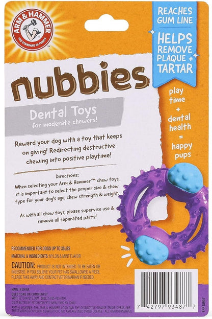 Arm & Hammer 4 Pack Nubbies Dental Chew Toy for Dogs Bone, Orion, TriBone, T-Rex