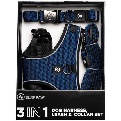 Silver Paw 3-in-1 Dog Collar, Leash & Harness Set - UV & Cold Alerts, Adjustable