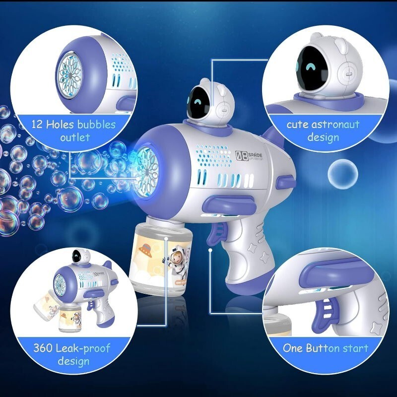 Mercita Space Electric Bubble Guns Machine with Light & Battery for Kids
