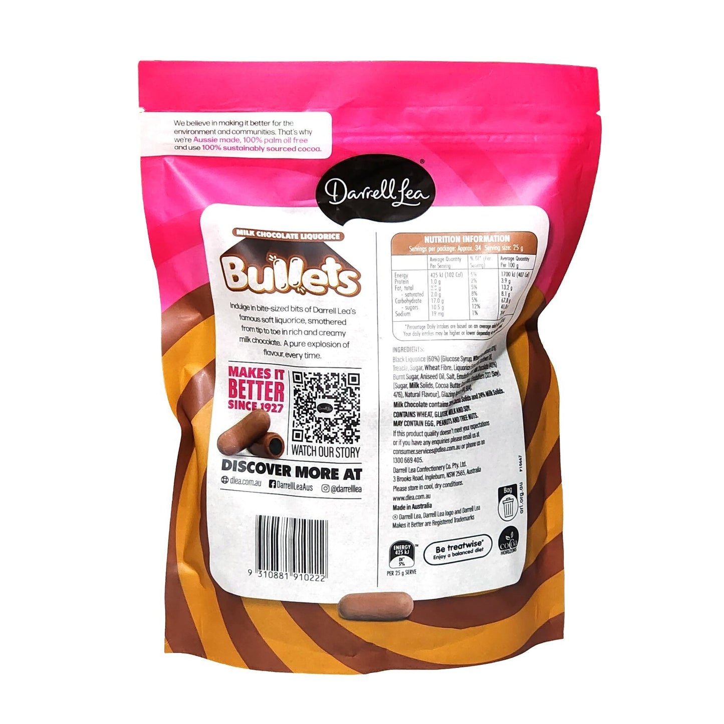 Darrell Lea Milk Chocolate Molasses Liquorice Bullets 1.7Kg Bag Kids Sweet Choco