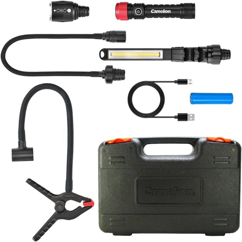 Camelion 3-in-1 LED Waterproof Rechargeable Flashlight Kit Work Light Flexible
