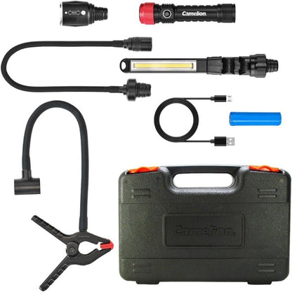 Camelion 3-in-1 LED Waterproof Rechargeable Flashlight Kit Work Light Flexible