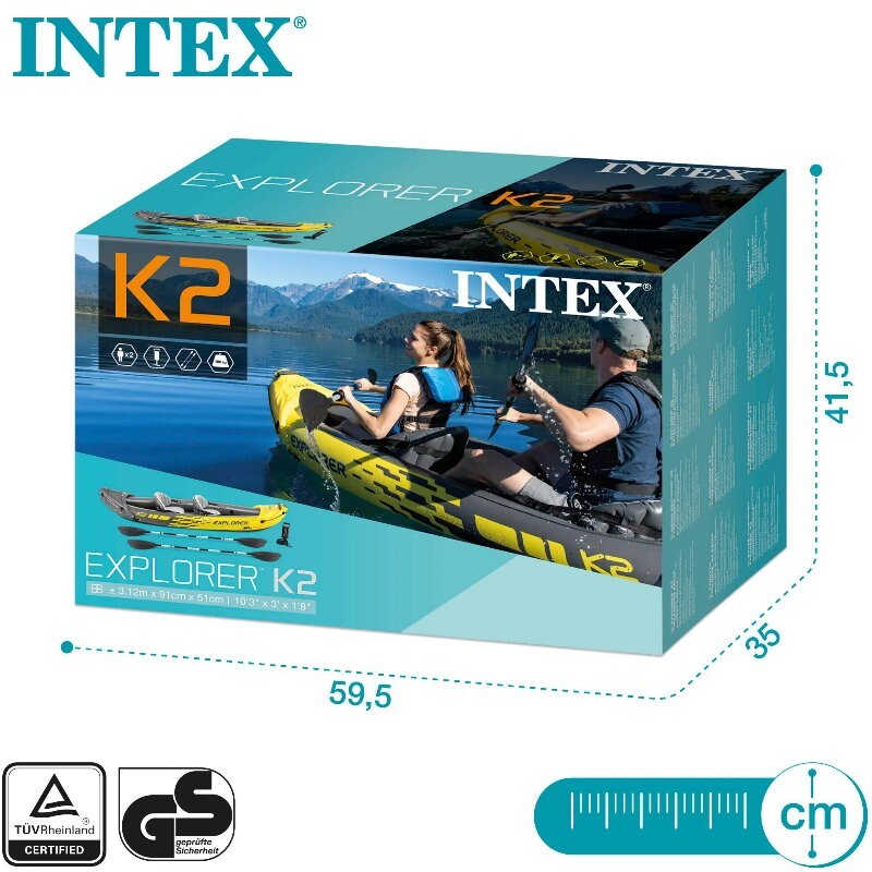 Intex 2-Person Explorer K2 Inflatable Kayak with Bag Canoe River Lake Boat 180kg