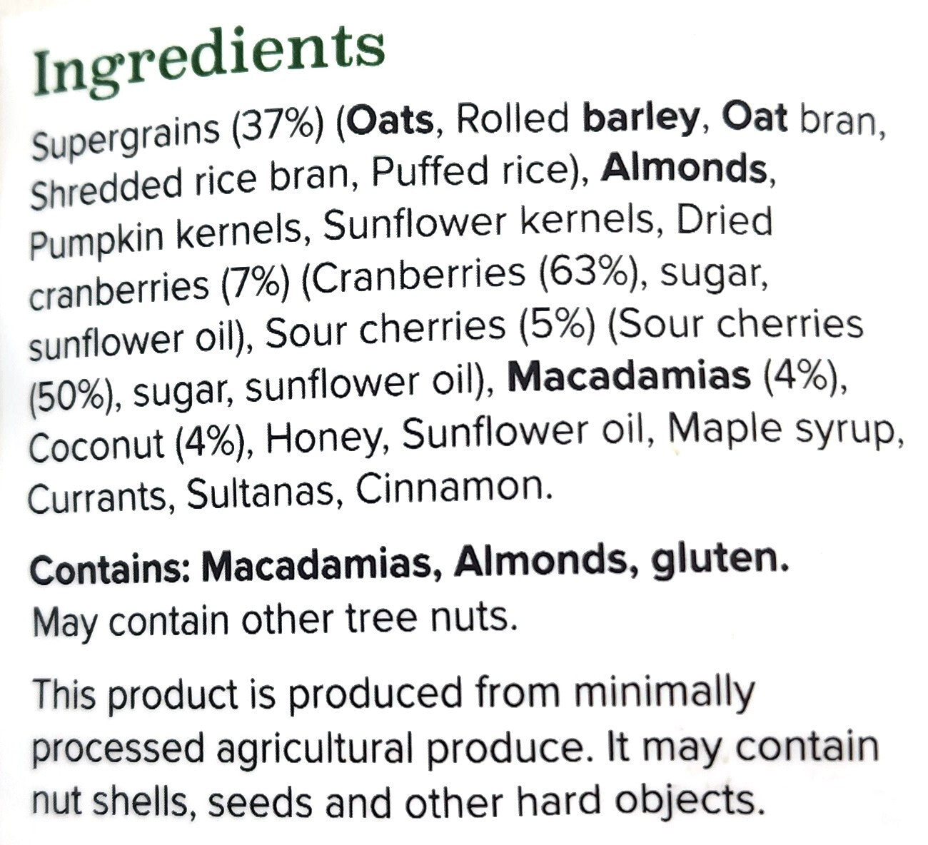 Brookfarm Supergrain Macadamia Cranberry Coconut Healthy Breakfast Cereal 1.3kg