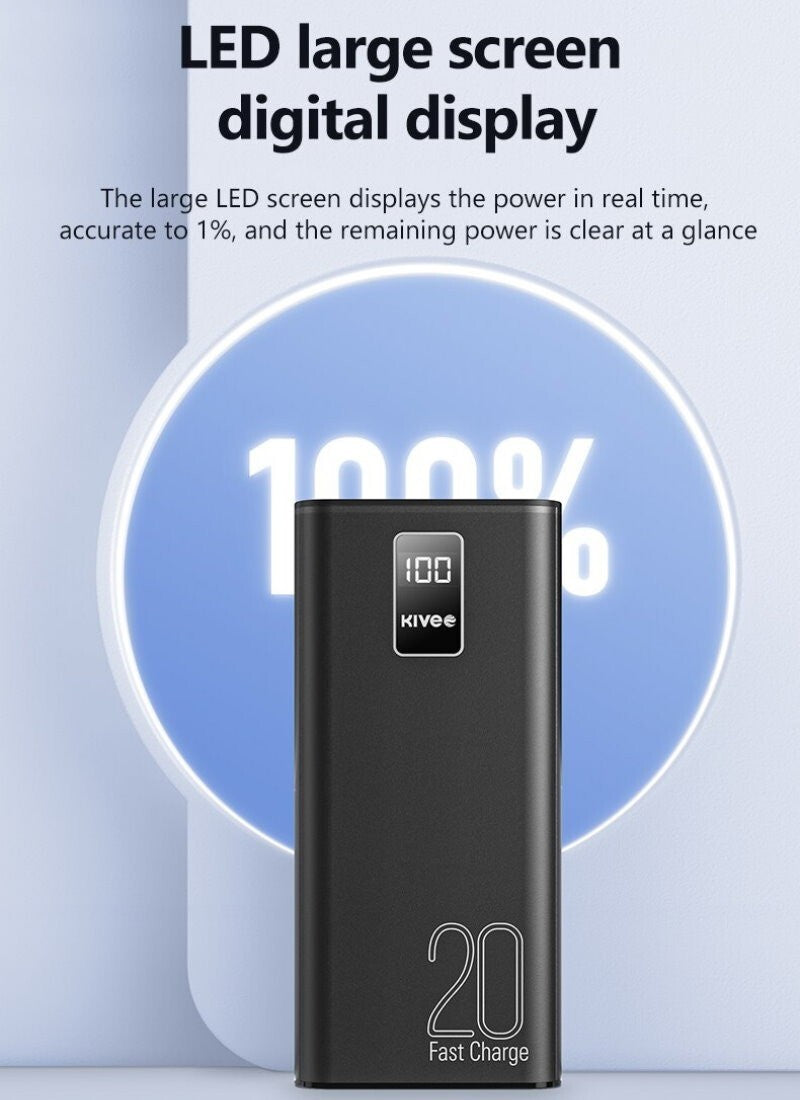 KIVEE 20000mAh Power Bank Digital Display Portable Battery USB-C Fast Charger