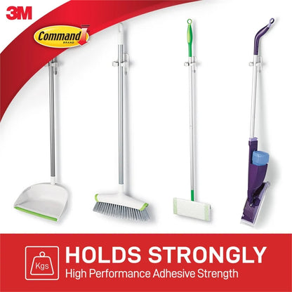 3M Command White Adhesive Broom Stick Gripper Holder Storage Holds 1.8Kg