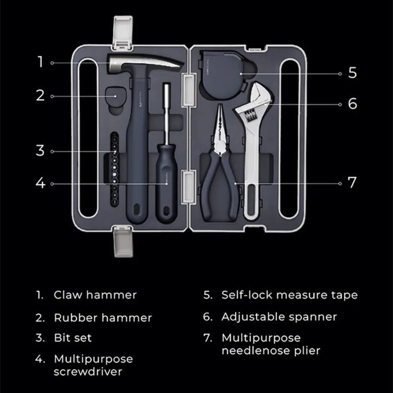 HOTO Hand Tool Set Household Home Repair Screwdriver Wrench Hammer Tape Pliers