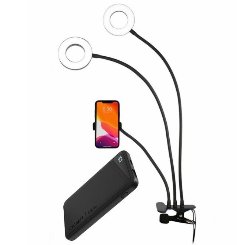 Cygnett V-Dual Classic 2-in-1 Dual Ring Light Phone Holder & 5000mAh Power Bank