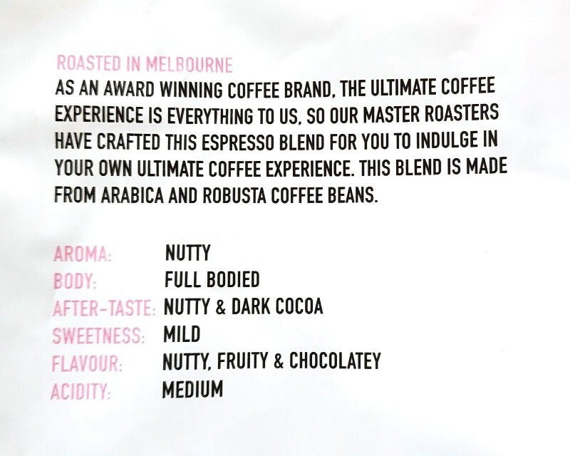 Grinders Giancarlo Coffee 1kg Espresso Arabica Coffee Whole Bean Medium Roast