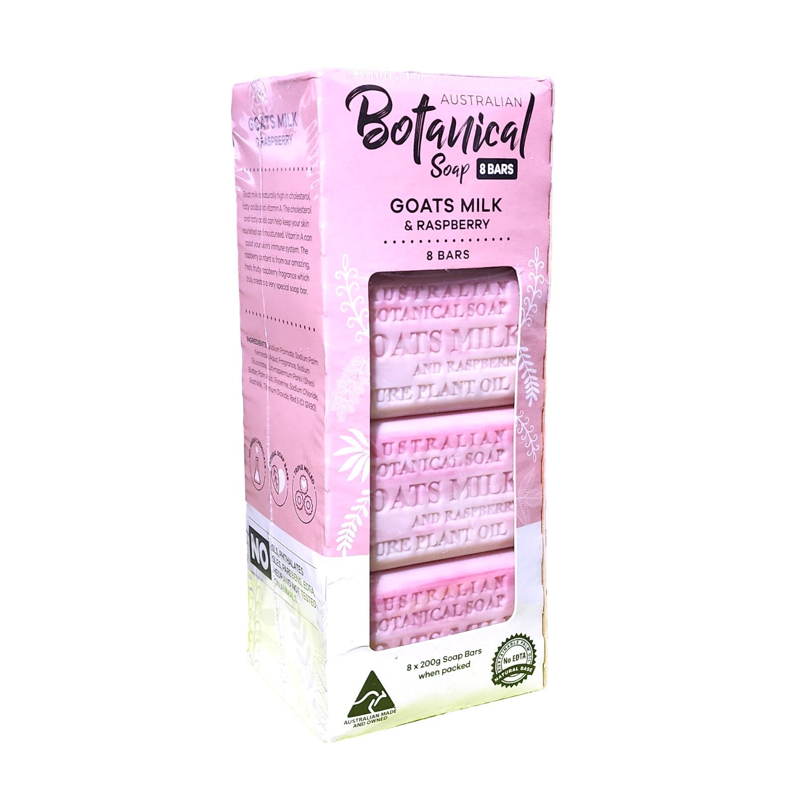Australian Botanical Goats Milk & Raspberry Body Gentle Wash Bar Soap 8 x 200g