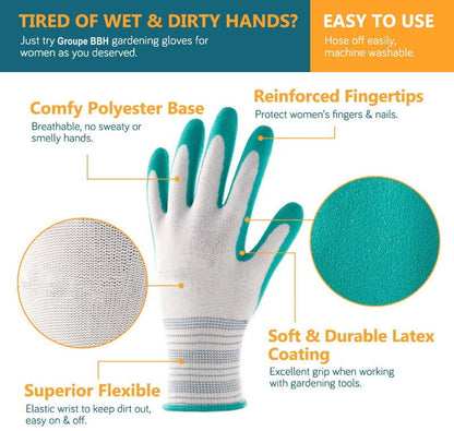 Groupe BBH Latex Foam Comfort Grip Breathable Durable Gardening Gloves for Women