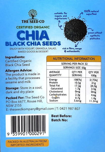 1.6kg Black Chia Seeds Vegan Gluten GMO Free XSC Certified Organic Superfood