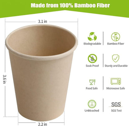 EcoSouLife 150 Pack Bamboo Pulp Cups Natural 355 mL Disposable Drinking Cups