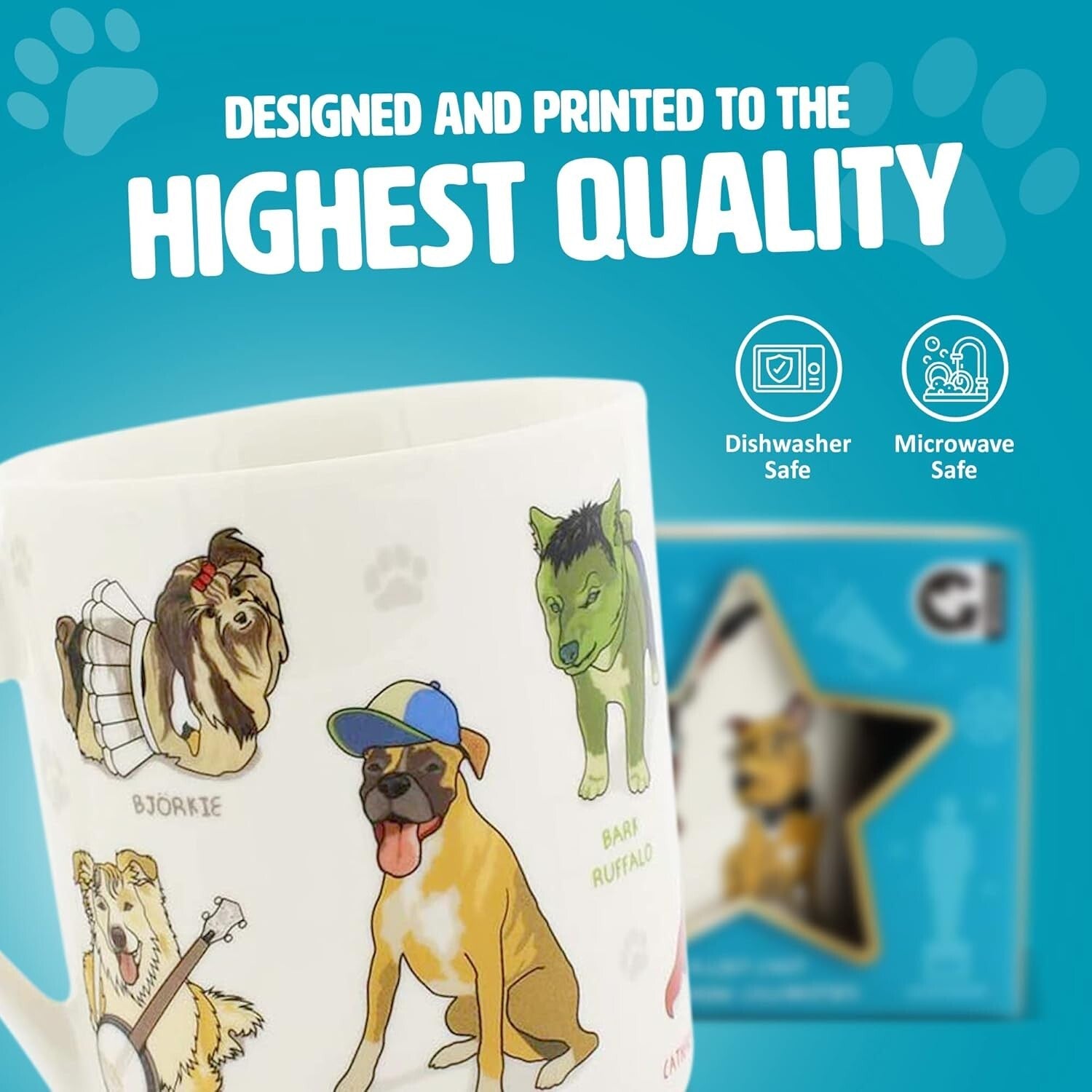 Celebri Dogs Ceramic Coffee Mug Brad Pit Bull Will Sniff Collie Parton 350mL