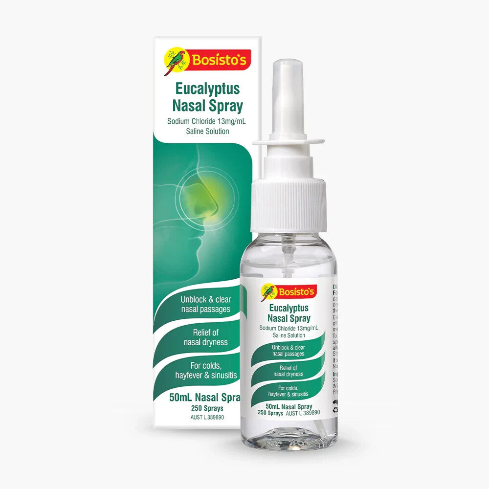 2x 50mL Bosistos Eucalyptus Saline Nasal Spray For Colds Hayfever Sinusitis Nose