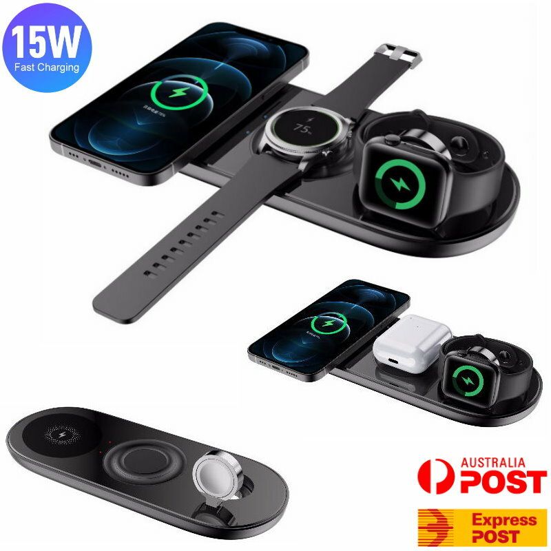 TEQ 15W 5-in-1 Fast Wireless Charger - iPhone 16, 15 Apple/Samsung Watch, AirPod