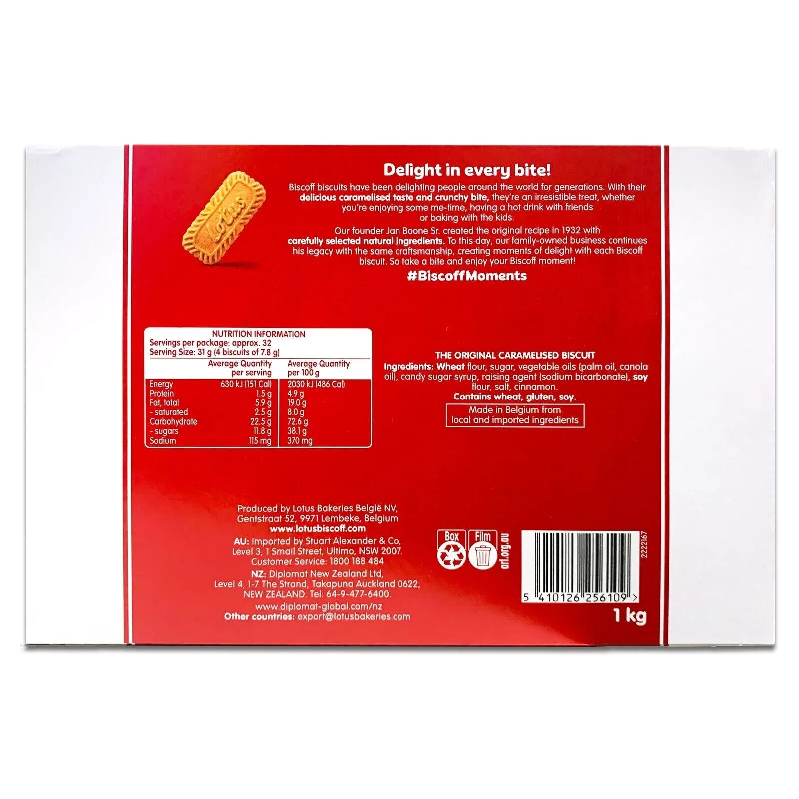 1Kg Lotus Biscoff Caramelised Biscuit Tea Break School Lunch Coffee Snack 4x250g