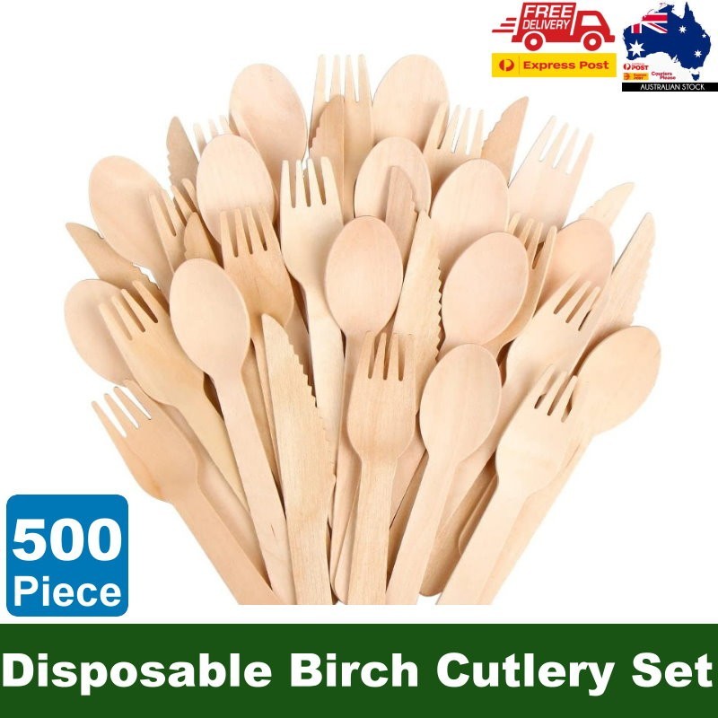Santora 500 PCs Birch Disposable Cutlery Set Eco-Friendly - Spoon, Fork, Knife