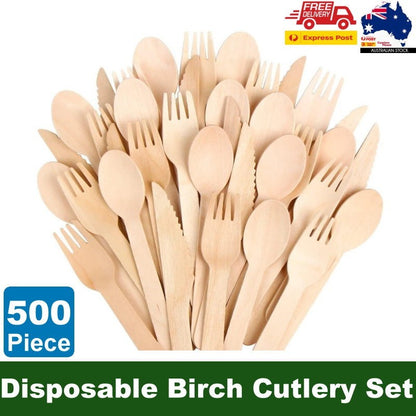 Santora 500 PCs Birch Disposable Cutlery Set Eco-Friendly - Spoon, Fork, Knife
