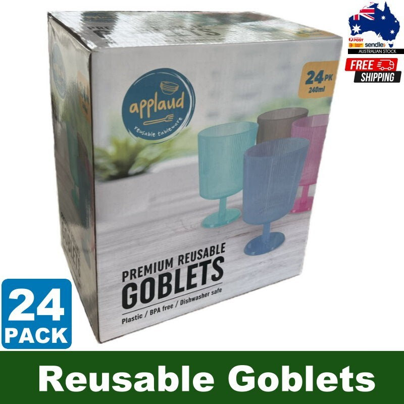 Applaud 24 Pack BPA-Free Reusable Wine Glasses Goblets 240ml Plastic Party Cups