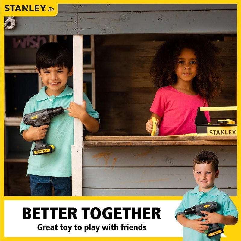 Stanley Jr. 18-Piece Role Play Toy Battery Power Tool Set Sound & Light for Kids