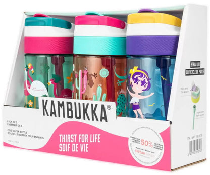 Kambukka 3-Pack Lagoon 400mL Kids Water Bottles Leakproof, Shockproof, BPA Free