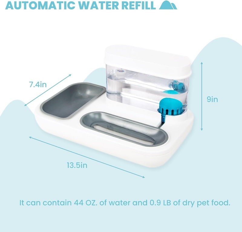 Ameifu 2-in-1 Cat Pet Bowls Food & Water Dispenser with Automatic Water Fountain