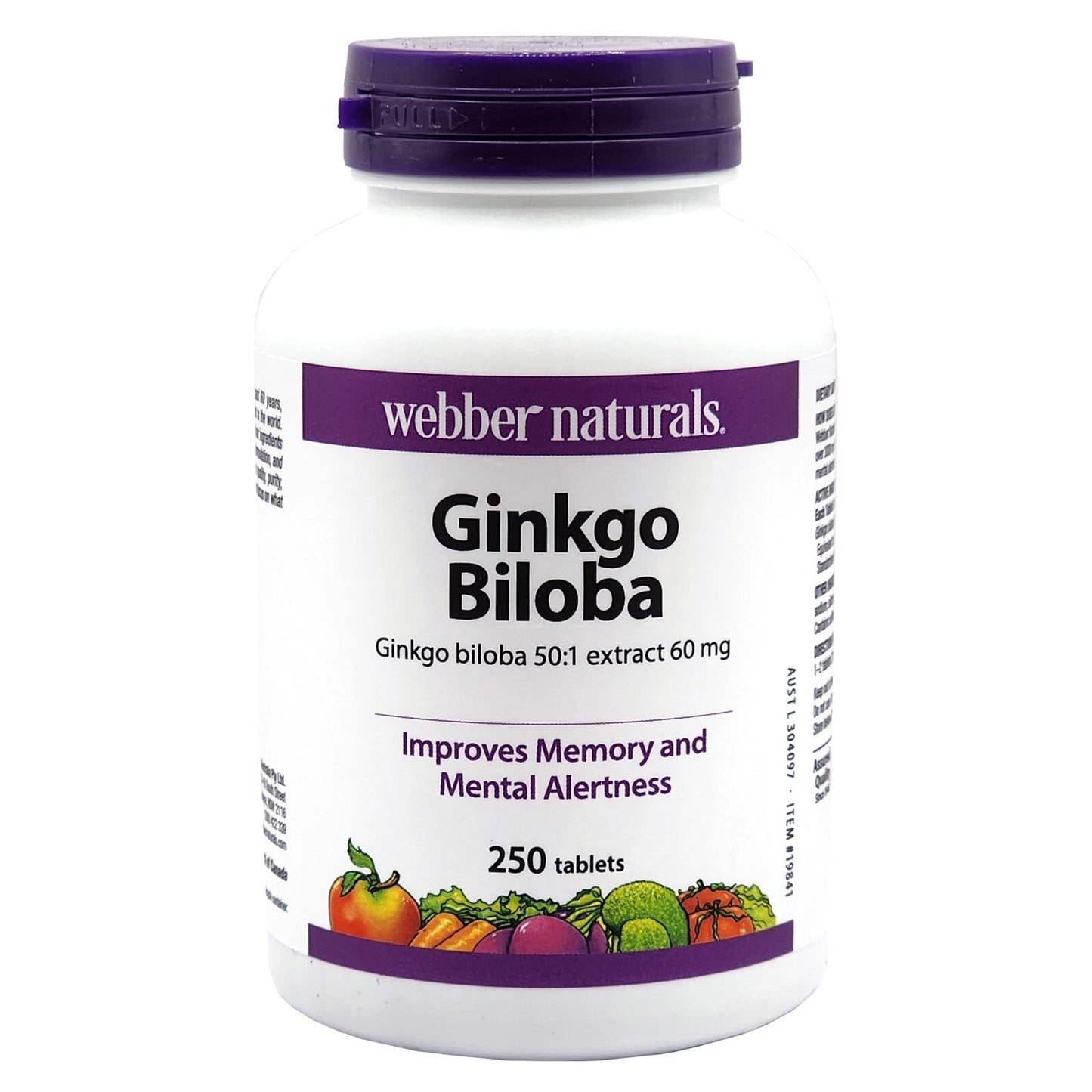 Webber Natural Ginkgo Biloba 250 Tablet 60mg Improve Memory and Metal Alertness