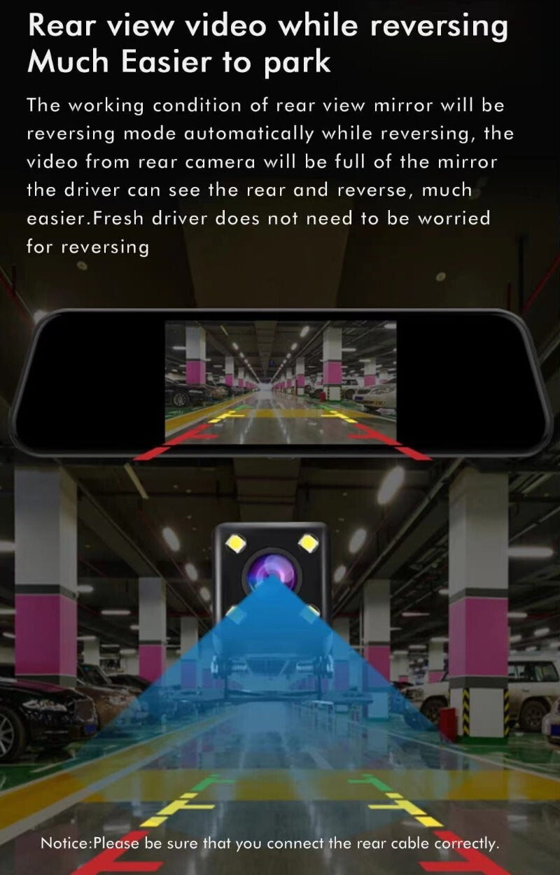 Anytek T600 10" Mirror Mounted Front & Rear Dash Camera Kit w/ Parking Monitor