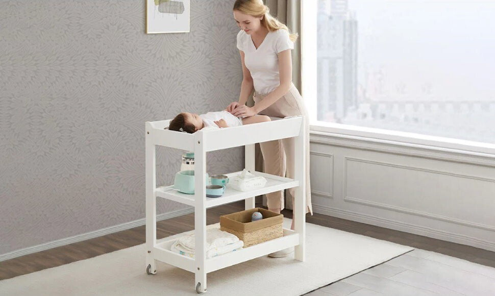Boori 3 Tier Changer Wood Nursery Multifunctional Changing Table for Newborns