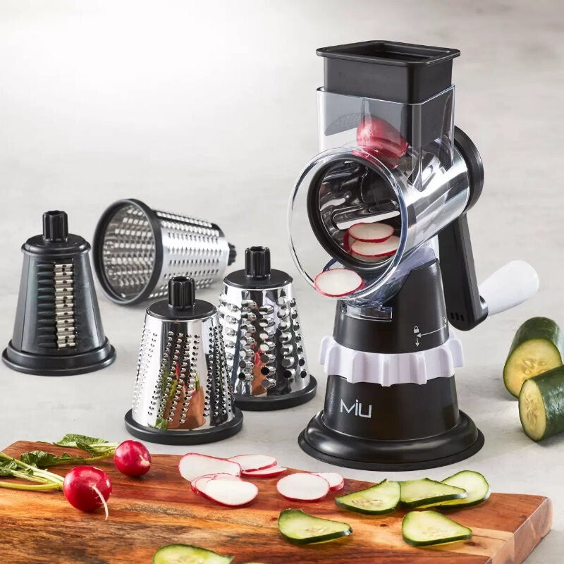 MIU 5-in-1 Rotary Drum Grater & Slicer with Suction Base, 5 Replaceable Drum